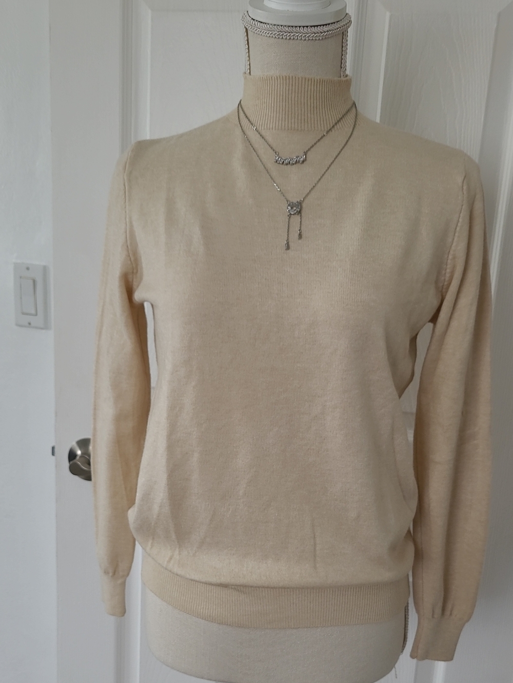 Women's Cream Mocknek Sweater - Classic Lightweight Knit